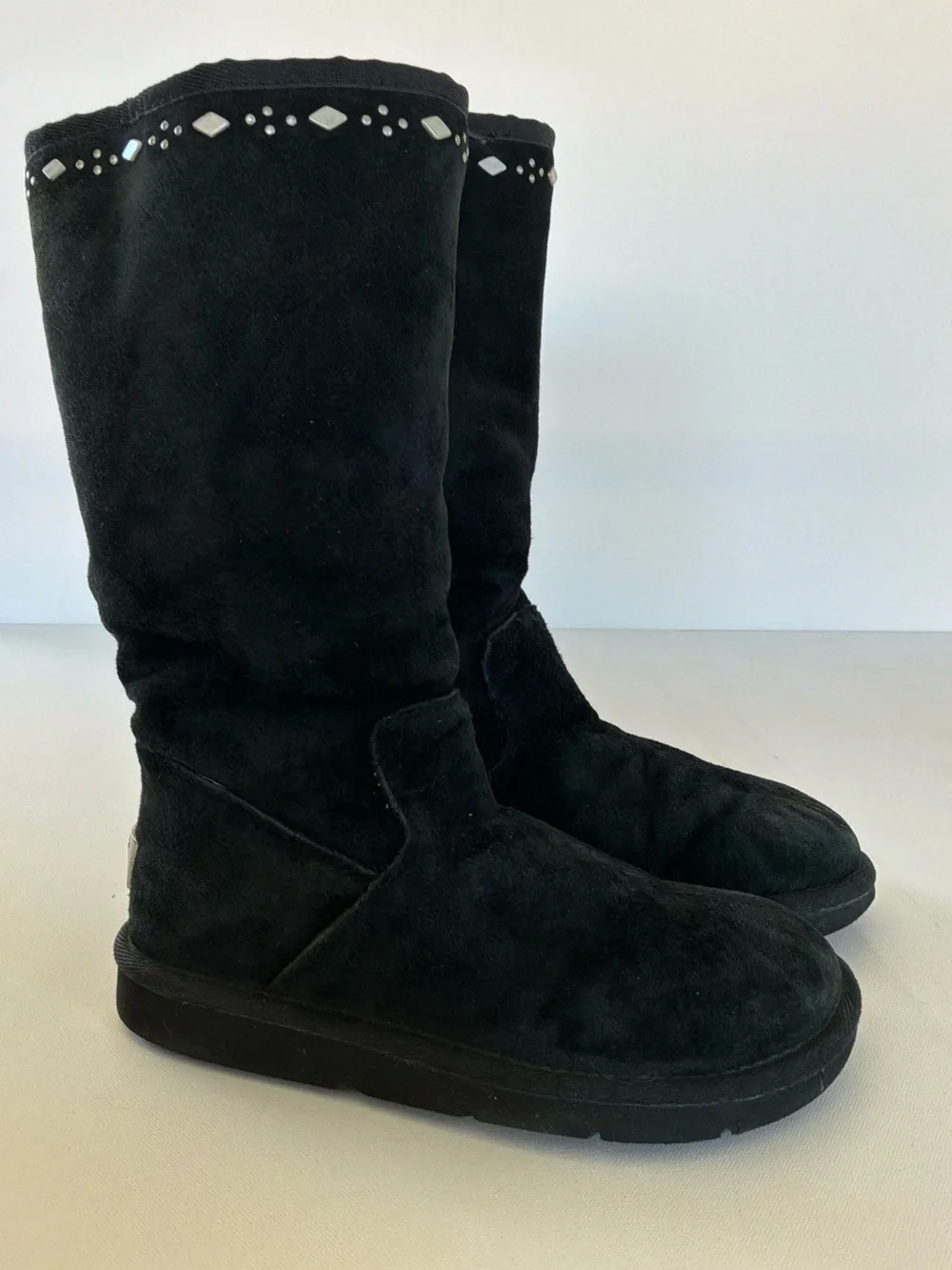 UGG Australia Black Suede Studded Tall Sheepskin Boots Women’s Size 5